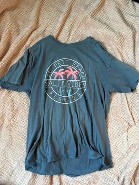 Salty Vibes women Short-Sleeve Tee - Blue with Pink Palm Graphic